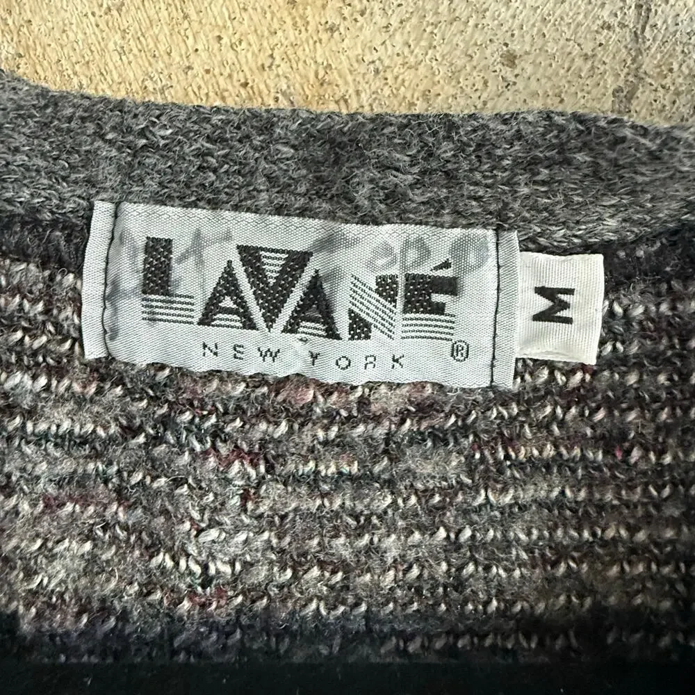 Vtg Grandpa Cardigan Geometric Knit Button Front Grey Neutral Lavane NY Unisex M